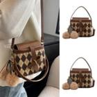 Set: Argyle Bucket Bag + Cherry Pom Pom Bag Charm
