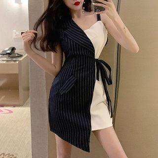 Short-sleeve Striped Panel Mini Blazer Dress