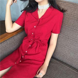 Plain Linen Short-sleeve Dress