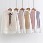 Set: Button-up Cropped Sweater Vest + Plain Shirt