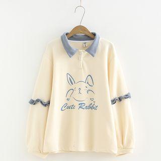 Rabbit Print Long-sleeve Polo Shirt