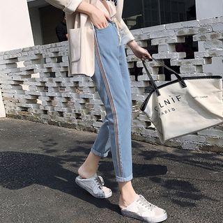 Drawstring Striped Cropped Jeans