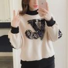 Sequined Mock Neck Pullover