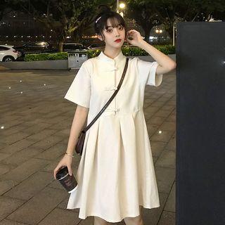 Short-sleeve Frog-buttoned A-line Dress