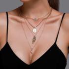 Alloy Rhinestone Pendant Layered Choker Necklace 01 - 7330 - Gold - One Size