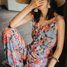 Spaghetti Strap Floral Print Wide-leg Jumpsuit