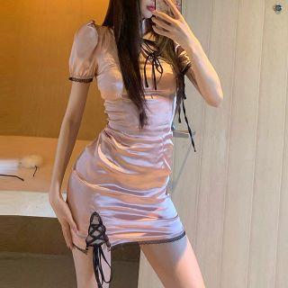 Short-sleeve Satin Mini Qipao Dress