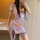 Short-sleeve Satin Mini Qipao Dress