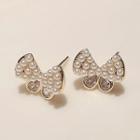 Butterfly Faux Pearl Earring 1 Pair - Gold & White - One Size