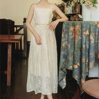 Set: Long-sleeve Qipao Top + Spaghetti Strap Dress