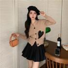 V-neck Heart Applique Cardigan