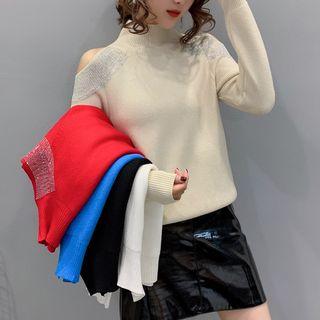 Cold-shoulder Rhinestone Knit Top