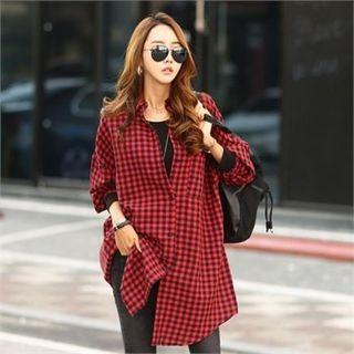 Pocket-front Gingham Long Shirt