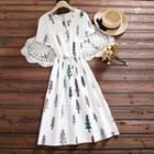 Tree Print Short-sleeve A-line Dress