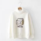 Turtleneck Milk Carton Patterned Sweater White - One Size