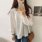 Lace Trim Balloon-sleeve Blouse White - One Size