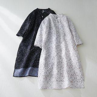 Short-sleeve Floral Long Blouse
