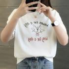Short-sleeve Cat Print Lettering T-shirt