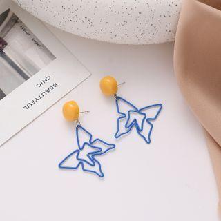 Resin Bead & Butterfly Dangle Earring 1 Pair - 925 Silver Needle - Earring - One Size