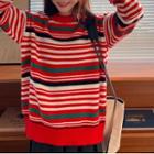 Striped Sweater Red & White & Black & Green - One Size
