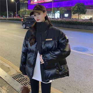 Padded Faux Leather Zip-up Jacket