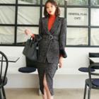 Set: Tie-waist Blazer + Midi Slit Sheath Skirt
