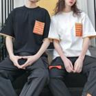 Couple Matching Pocket Detail Short-sleeve T-shirt / Strap Detail Cargo Pants