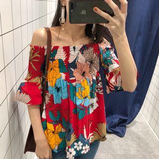 Floral Off-shoulder Slim-fit Top