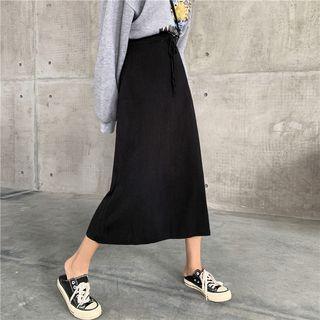 Knit A-line Midi Skirt Black - One Size
