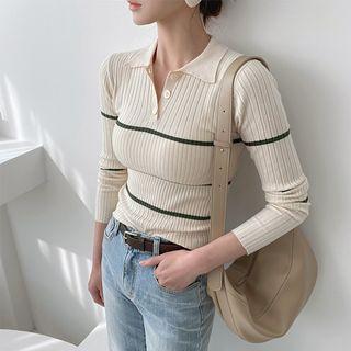 Piped Slim-fit Ribbed Knit Polo Shirt