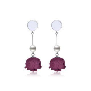 Sterling Silver Fashion Elegant Red Rose Pearl Tassel Earrings Silver - One Size