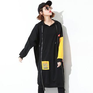 Color Panel Zipped Long Hoodie
