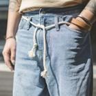 Washed Straight Cut Jeans With Cord