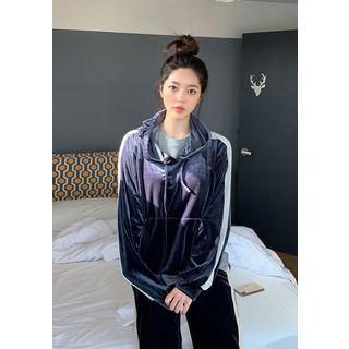 Contrast-trim Velvet Hoodie