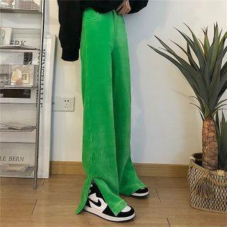 Couple Matching Corduroy Split Side Straight-cut Pants