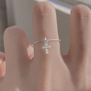Cz Cross Ring Silver - One Size