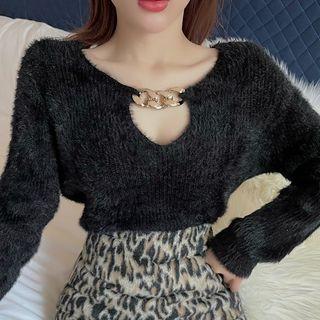 Chained Fluffy Knit Top