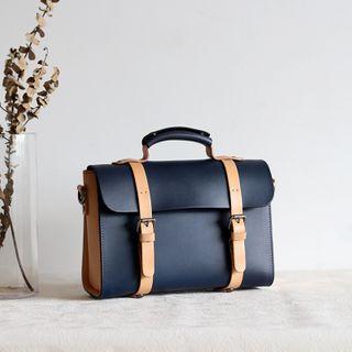Two-tone Genuine Leather Satchel Bag