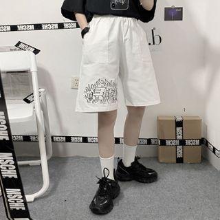 Fire-print Straight-cut Shorts