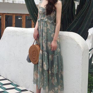 Spaghetti Strap Smocked Chiffon Midi Dress