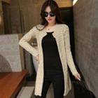 Embellished Cable-knit Open Front Long Cardigan