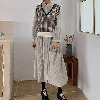 Long-sleeve Textured Midi Shirt Dress