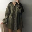 Loose-fit Plain Shirt Army Green - One Size