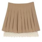 High-waist Lace Panel Accordion Pleat Skirt Khaki - One Size