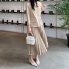 Single-breasted Pleated-hem Long Dress