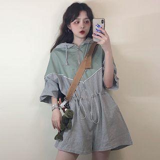 3/4-sleeve Hooded Playsuit