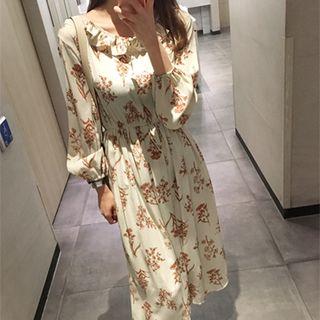 Frill-trim Floral Long Dress