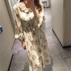 Frill-trim Floral Long Dress