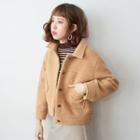 Faux Shearling Buttoned Jacket Khaki - One Size