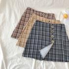 Plaid High-waist Single-breasted A-line Pleated Skirt